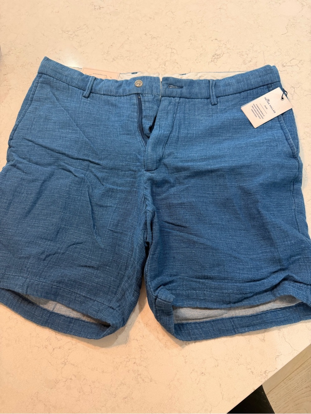 Peter Millar Seafoam Blue Flat-Front Linen Shorts